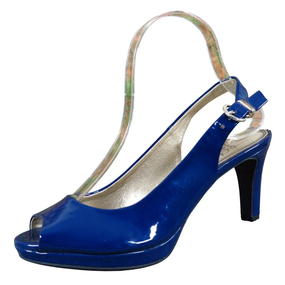 LifeStride Olin Women Slingback Heel Size 7 Professional Formal Navy Blue Patent